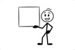 © Sahera - Smiling stick figure presenting a blank square sign, perfect for your custom message or information.