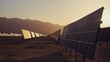 © vectorwin - Rows of solar panels across a desert plain at golden hour, harvesting sunlight against distant mountains to generate clean, renewable power for a sustainable future