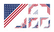 © MD - Collection of patriotic American flag corner borders. Geometric and ribbon styles with red and blue stars and stripes for USA holiday design templates.