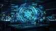 © James - Futuristic ai laboratory with holographic interface and scientists working on advanced technology projects at night