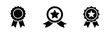 © Lili - Set of three black award ribbon icons featuring stars and circular badges, representing achievement, quality certification, and success.