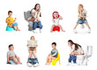 © New Africa - Children and adults toileting. Collection of portraits on white background