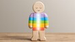 © Yuparet - Minimal Wooden Figure with Vertical Rainbow Colors and Soft Glow Ideal for Creative and Playful Decor in Modern Interiors