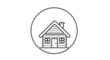 © Ziki - Simple Line Art Icon of a Cozy Wooden Cabin House with Chimney Inside a Circle