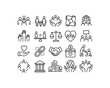© Foysal - Diverse social justice icons collection: community equality care unity with line art community equality donation building architecture diversity inclusion together collaboration