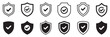 © Ayat0002 - Security shield icon set artwork featuring protective shields, verified check marks, lock symbols, safety assurance graphics, and minimalist vector illustration style
