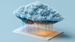 © 69 - Conceptual digital cloud hovering above open paper book with data stream representing cloud computing storage and information transfer technology abstract idea