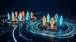 © Gophotograph - Advanced customer segmentation analysis using glowing holographic digital interfaces.