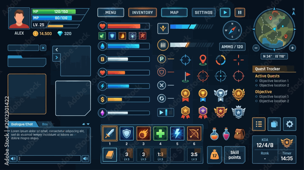 Comprehensive fantasy role-playing game user interface elements set ...