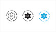 © Abdul - Minimal outline icon of a gear with play button and circular arrows representing process automation, workflow, system operation, media processing, and continuous execution.