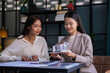 © Wanda - Two Asian solar engineer working together on solar panel and solar home model