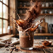 © Noman - Cocoa Splash: The image showcases a dynamic burst of cocoa, captured in mid-air above a transparent glass. Witness the elegance and delightful textures of this popular beverage.