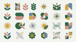 © Dharma - A grid of twenty-five modern geometric abstract vector logos and symbols in a soft pastel color palette, representing sustainability initiatives and corporate branding