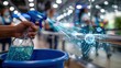 © keks20034 - Disinfectant spray attacking glowing virus particles above a surface, symbolizing hygiene safety