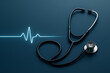 © serkistudio - Digital Heartbeat Stethoscope on Blue Background Representing Modern Medical Technology and Care