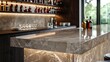 © muhamad - Luxurious modern bar with marble counter, glowing lights, and rows of liquor bottles