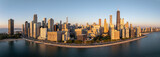 Aerial view of the skyscraper skyline of Chicago, Illinois, USA, with the backdrop of Lake Michigan