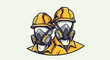 © azap - Two figures in yellow protective suits and gas masks with yellow hard hats