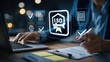 © Adri - Business professional reviews document, hologram displays quality certification