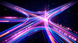 © Jacqueline - A dynamic 3D render showing intersecting light trails, depicting fast digital data transmission and network connections.