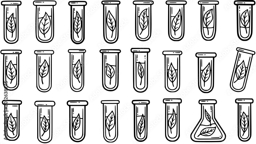 Black White Line Art Biotechnology Laboratory Icons Collection: Test ...