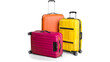 © Misbah - Three Colorful Suitcases Isolated on White Background - Orange Yellow and Pink Travel Luggage Bags Set