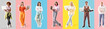 © Pixel-Shot - Set of different people with laptops on color background