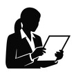 © DS.DHIRU - Professional Businesswoman Silhouette Reviewing Important Financial Documents or Digital Tablet in Office Environment Illustration