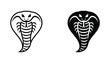 © Alex - Majestic cobra snake head icon set featuring aggressive hood and fangs in outline and solid black graphic styles