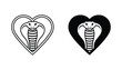 © Mark - Fierce cobra snake head centered inside a heart shape symbol rendered in both outline and solid black silhouette for bold emblem designs