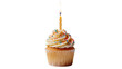 © Lukas - Single lit birthday candle on a frosted cupcake with sprinkles, isolated on transparent background