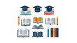 © Md - Education, books solid icon set. Learning, reading, study icons solid collection