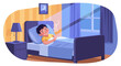 © Tarani - A Sick Child Lies Down on The Bed with Fever, Illustration Showing Illness and Discomfort