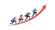 © Muhammad - Diverse business professionals ascend a red upward arrow, representing career progress and market growth strategy