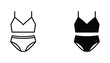 © Lumina - Womens lingerie set icon featuring sports bra and panties in outline and solid black styles for fashion and clothing retail design