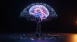 © Ribas_ProductPro - Glowing digital brain atop a futuristic tree of interconnected neural network branches and roots, symbolizing artificial intelligence and innovation