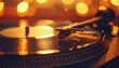 © Domurigu - Vintage Vinyl Record Playing on Turntable with Warm Bokeh Lights