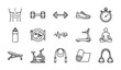 © Shameem - Gym and fitness line icon set with abs dumbbell healthy food and editable stroke vector collection