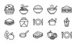 © Shameem - Meal line icon set with fruit basket noodles dining food and editable stroke vector collection