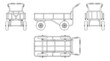 © ai tekno koncept - Handcart technical drawing blueprint with front side back and top views CAD line art vector illustration