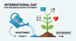© Any - Green plant growing from brown soil with blue watering can and red heart in empowering international charity for poverty eradication