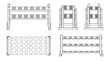 © ai tekno koncept - Test tube rack technical drawing blueprint with front side back and top views CAD line art vector illustration