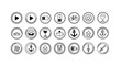 © Vita - Set of Circular Icons: Play, Battery, Bike, Donut, Wine, Anchor, Fire, Ship, Burger, Sword