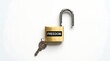 © Monisha - Gold padlock with key and freedom text on white background