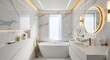 © Paman - Luxurious contemporary bathroom features white marble and polished gold fixtures throughout