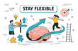 © Yuliia - Adaptive Growth Skills. Clean editorial banner scene about adaptability and flexible thinking, a professional adjusting direction arrows while a teammate