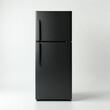 © Vadym - Matte black two-door refrigerator with top freezer on white studio background. Sleek minimalist appliance stands tall, offering clean domestic storage. Neutral mood, object isolated.