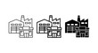 © Miraz - Industrial Factory and Retail Storefront Icons, Commercial Building Vector Set, Manufacturing and Business Facade Graphics