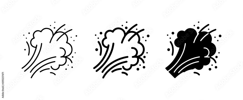 Wind Gust Icons, Air Flow Symbols, Weather Elements, Breeze and Storm ...