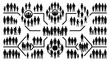 © jamal - Silhouette icons of people in groups with directional arrows showing flow and movement for presentations